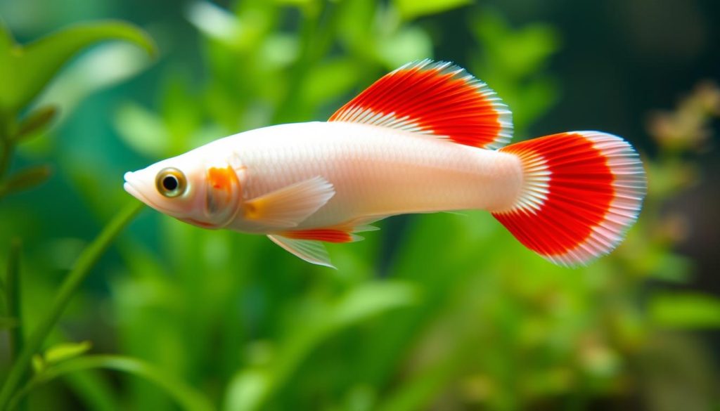 albino full red flower dorsal guppy