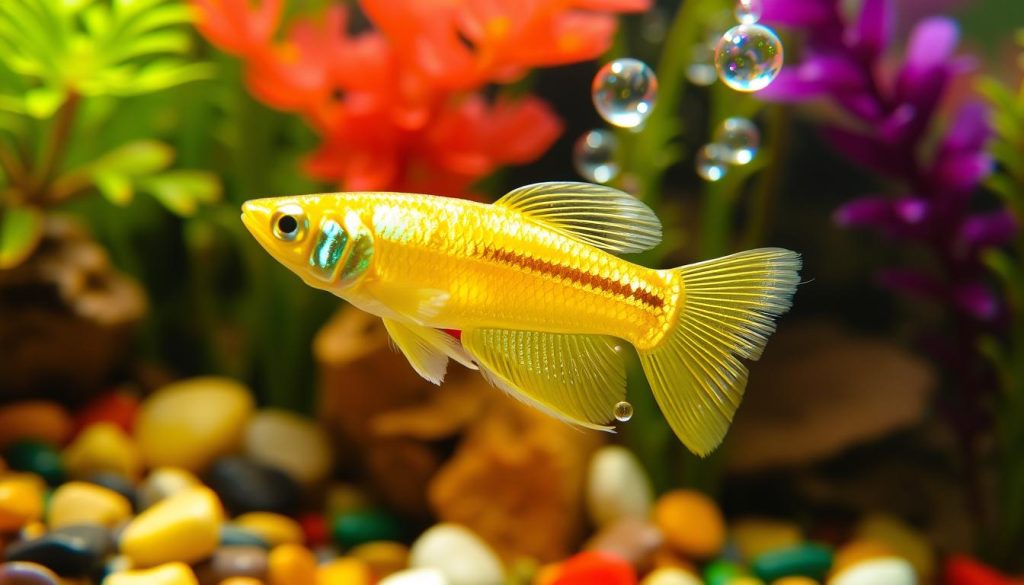 Metal Yellow Lace Guppy in Aquarium