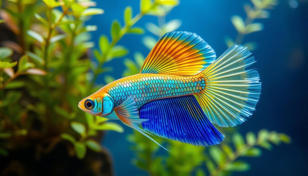 japan blue gold double sword guppy