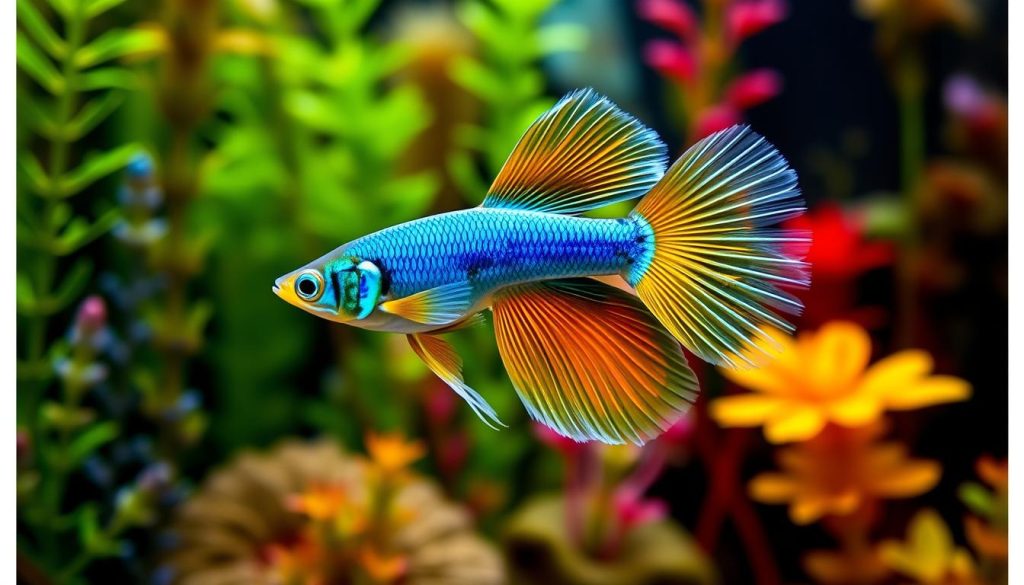 japan blue gold double sword guppy