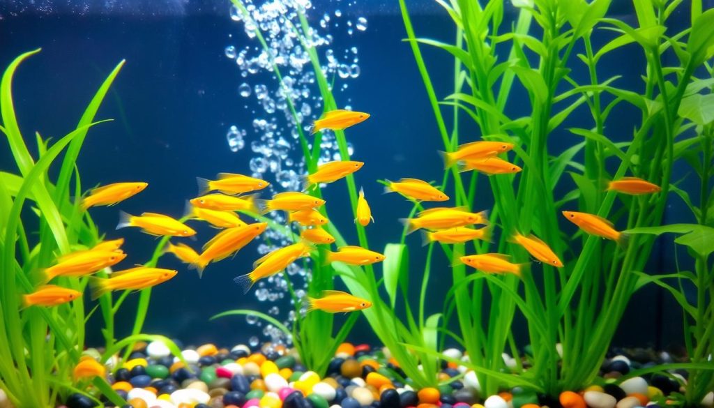 yellow pingu guppy live plants