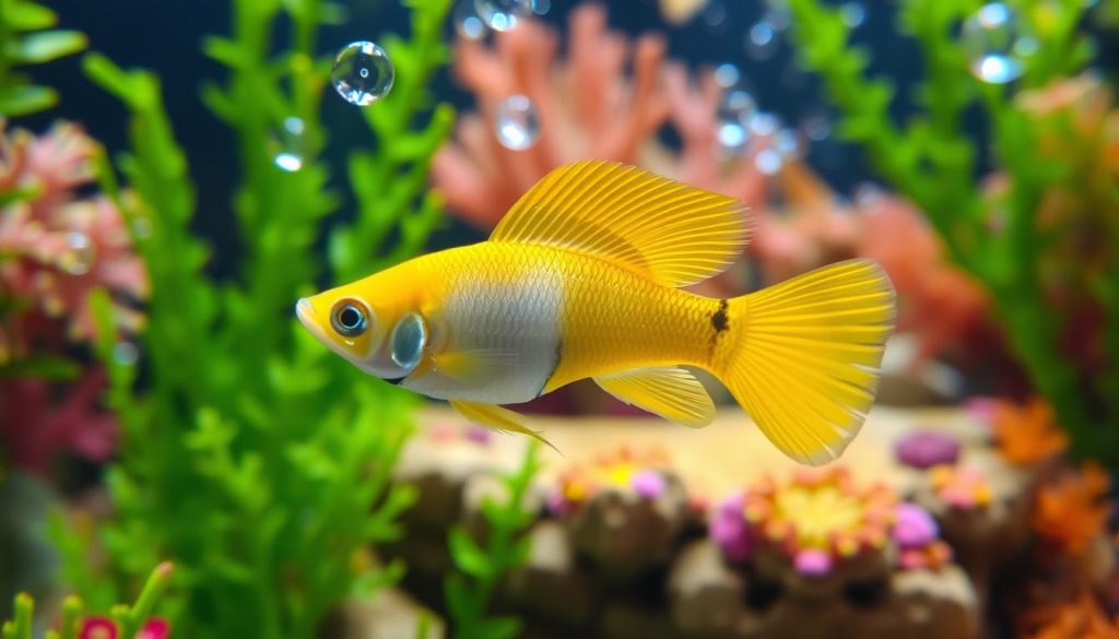 yellow top swordtail guppy