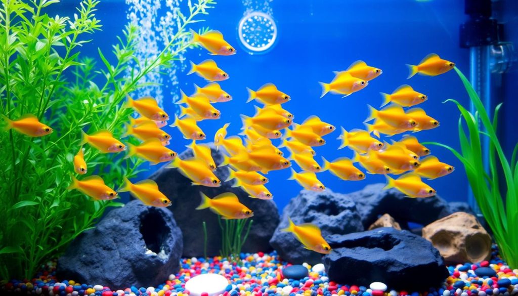 yellow top swordtail guppy aquarium setup